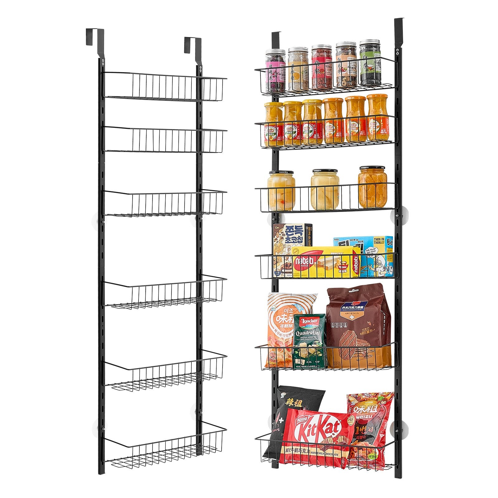 Over The Door Pantry Organizer – 6 Tier Adjustable Storage Rack (Black)