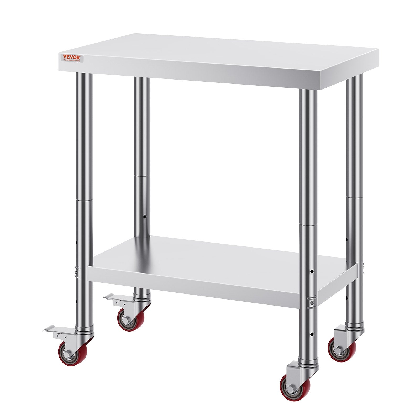 30 x 18 x 34 Inch Stainless Steel Work Table – 3-Level Adjustable Shelf with Wheels