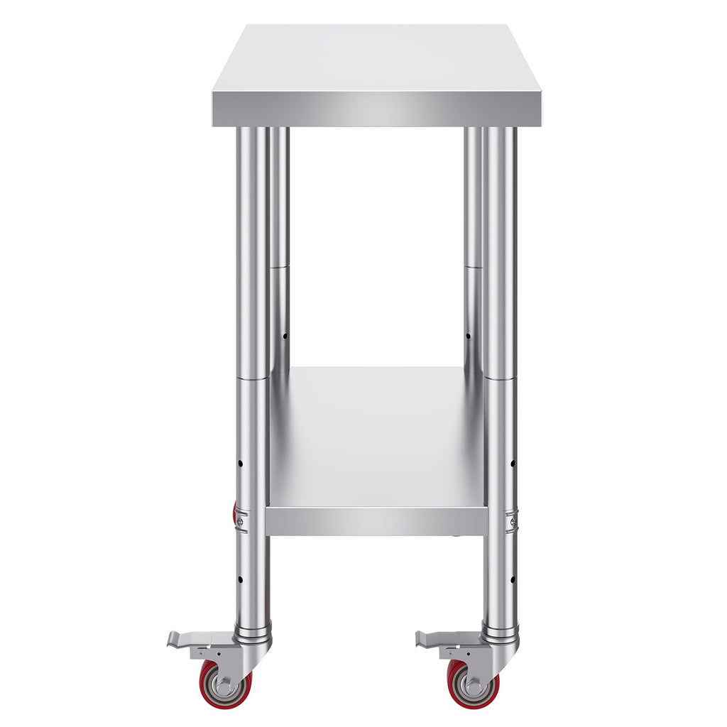 30 x 18 x 34 Inch Stainless Steel Work Table – 3-Level Adjustable Shelf with Wheels